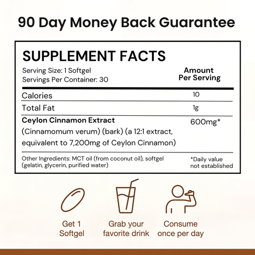Ceylon Cinnamon 7200mg Equivalent with MCT Oil